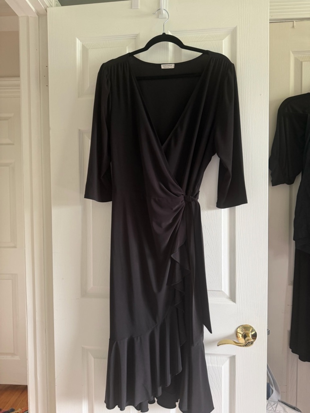 Kiyonna Black Wrap Midi Dress with Ruffle Hem